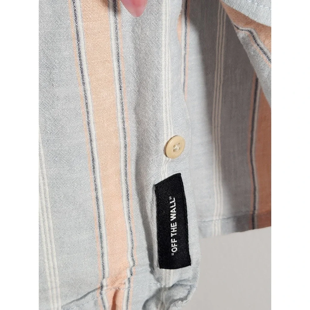 Vans Classic Fit Peach Blue Cabana Striped Short Sleeve Button Up Shirt Size S - Picture 6 of 8